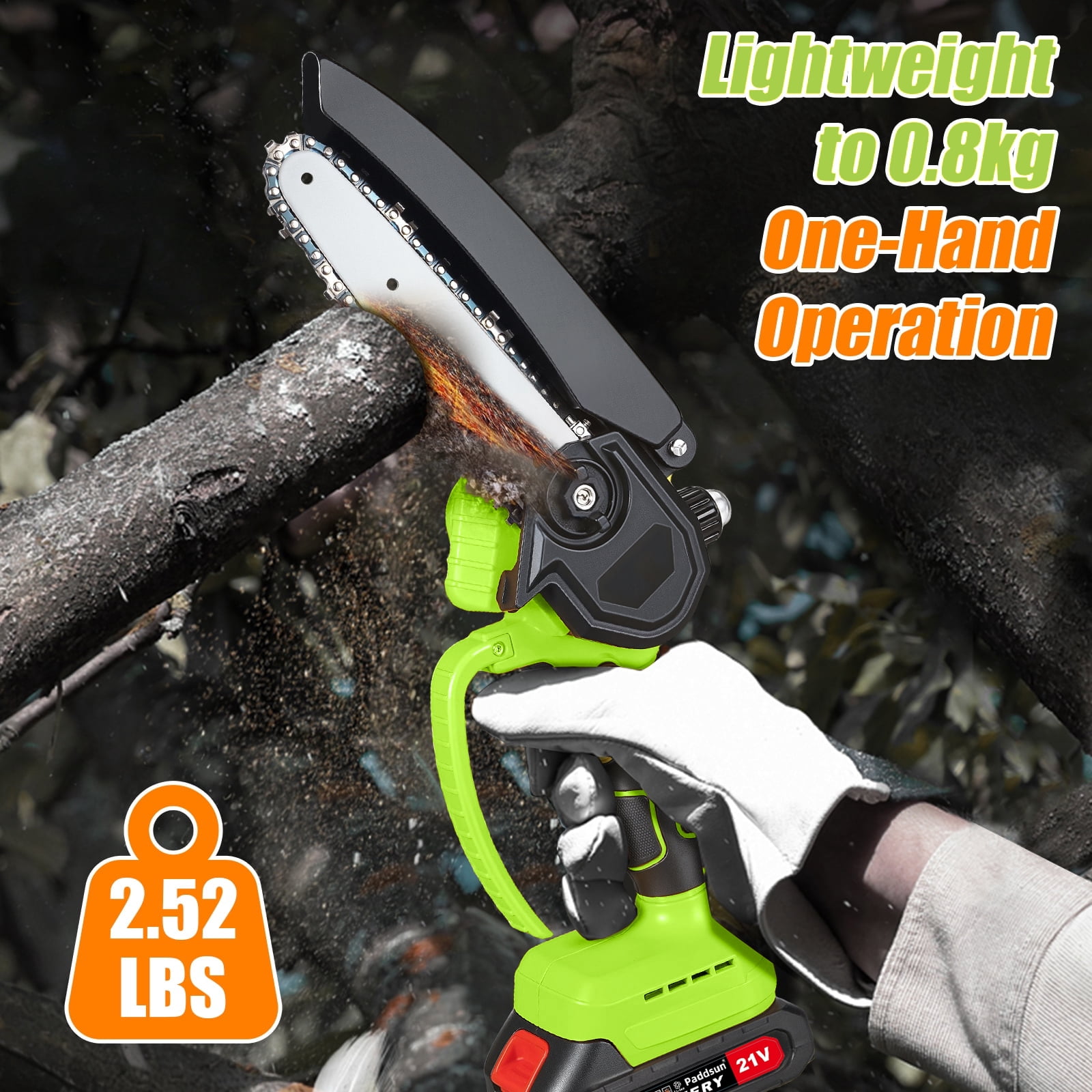 Paddsun Mini Chainsaw Cordless, 6 Inch Electric Chainsaw with 2 Battery, Handheld Battery Powered Chain Saw Gardening Tools Saw for Wood Tree Cutting