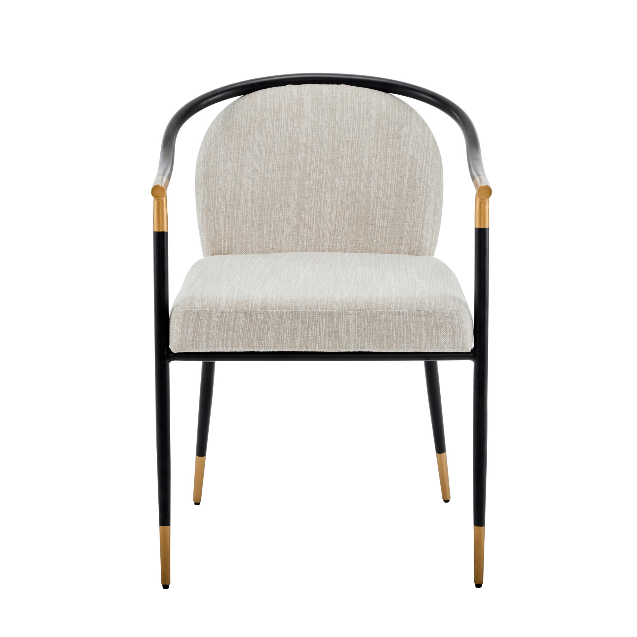 Crista Modern Upholstered Dining Chair, Metal Frame, Beige + Black + Gold, Set of 2