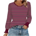 thumbnail image 2 of CHGBMOK Striped Long Sleeve Shirts Crew Neck Loose Thermal Tees Going Out Casual Base Layer Blouses, 2 of 6
