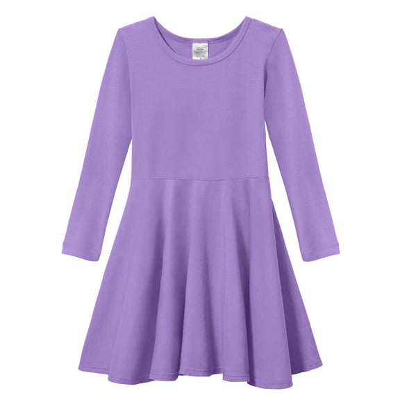 Girls Soft Cotton Jersey Long Sleeve Twirly Dress | Deep Purple