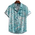 thumbnail image 3 of Camisas De Vestir Para Hombre Azul Camisa abotonada de manga corta con estampado digital de solapa suelta para hombres casuales Top de verano hawaiano de playa (Sky Blue, S), 3 of 5