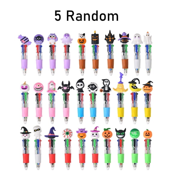HaiSphere Halloween 4-in-1 Retractable Ballpoint Pens, Assorted Cute Cartoon Halloween Character Toppers, Multi-function Pens for Party Favors, Classroom Reward and Office Stationery,A-5PCS
