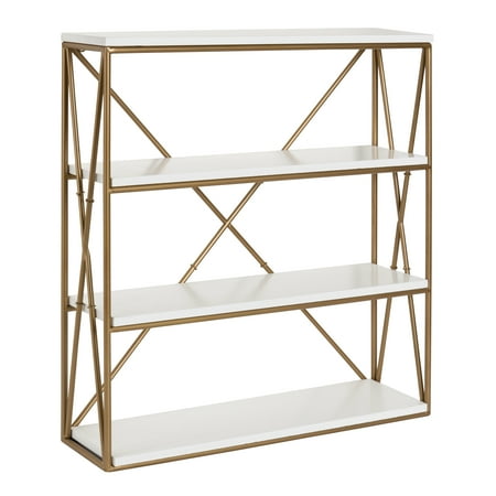 shelves gold metal decorative wood inches shelf bookshelf ascencio laurel kate layer ladder wide luxe shine matte boards wooden frame