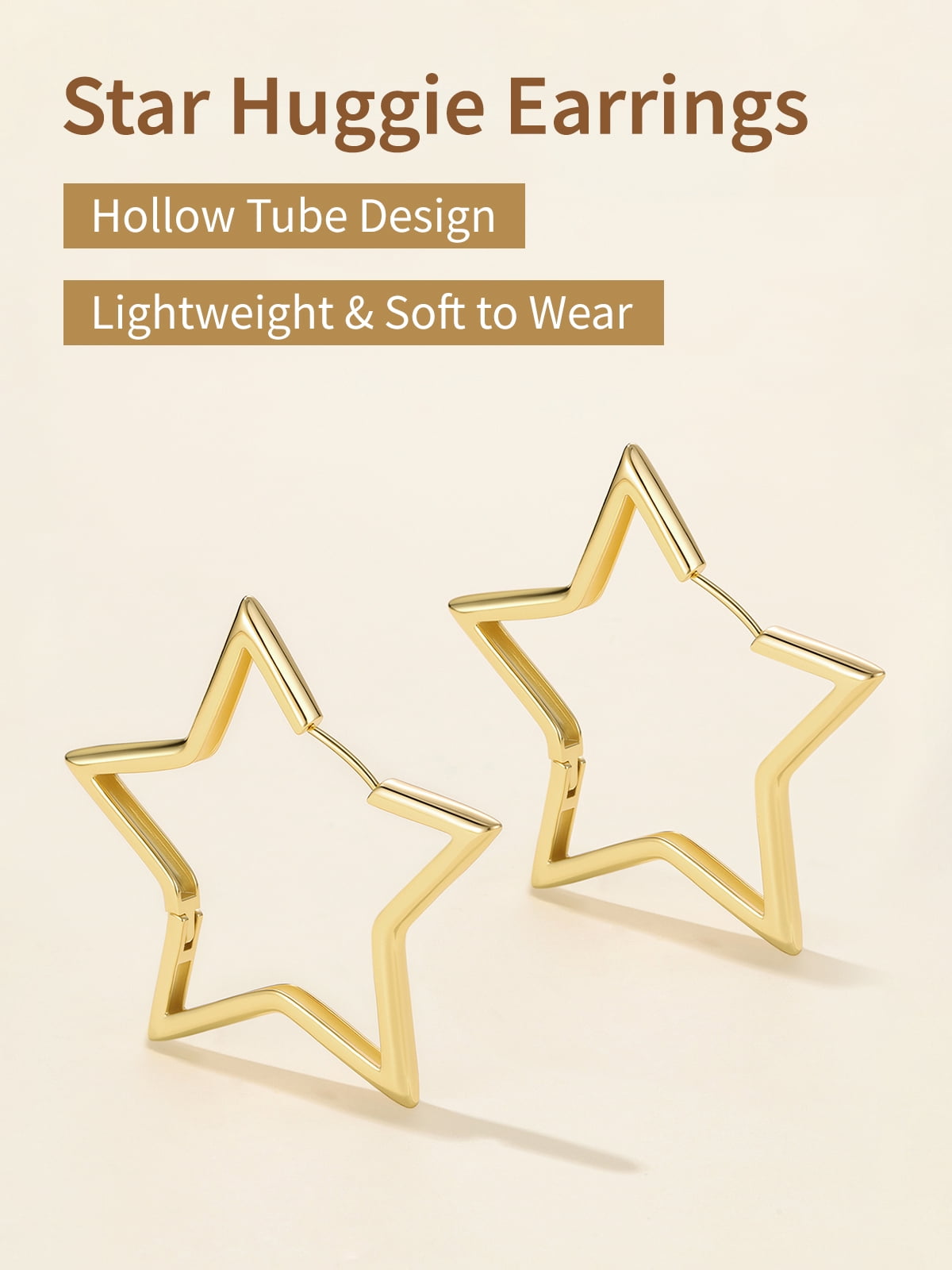 FindChic Star Earrings for Women, 14K Gold Plated Huggie Hoops Medium Hoop Earrings Birthday Graduation Mothers Day Jewelry Gifts Her Mom Adults Ideas, 60mm