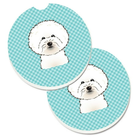 

Caroline s Treasures BB1155CARC Checkerboard Blue Bichon Frise Set of 2 Cup Holder Car Coasters Large multicolor
