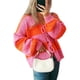 thumbnail image 3 of Chaqueta de Punto Holgada Informal con Cuello en V y Larga para Mujer, Cárdigan de Punto con Cordones y Rayas en Contraste. Naranja M, 3 of 9