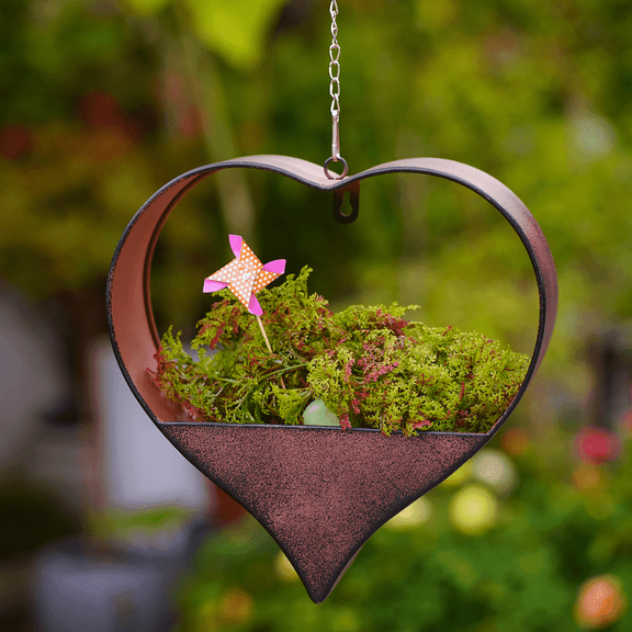 Metal Plant Hangers Indoor & Outdoor - Cooper Rustic Heart Shape Hanging Planters Perfect for Window Wall Living Room  Garden Patio Décor