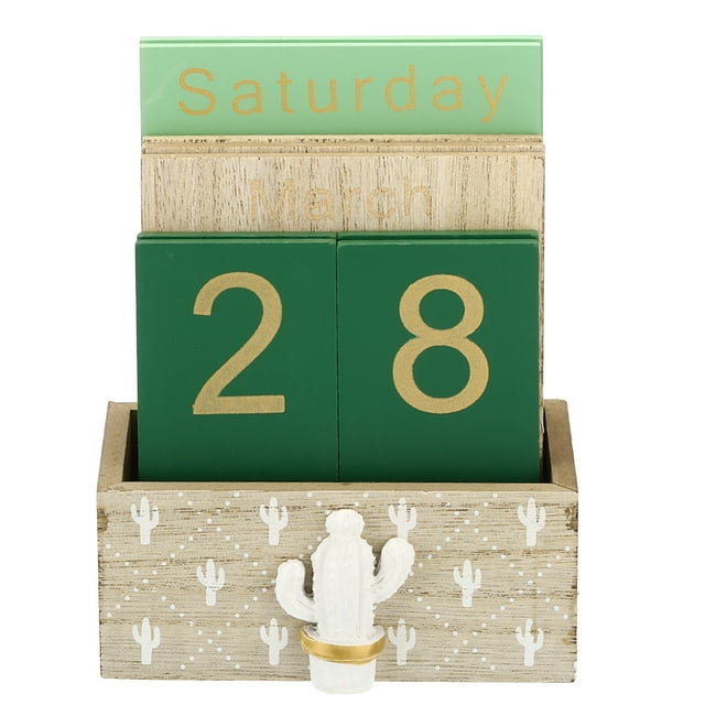 Unique Bargains Vintage Wood Block Perpetual Calendar, Wooden Month Week Date Display Blocks for Desk Style 2, Brown