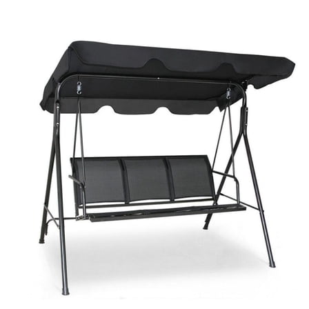 3 Person Patio Swing Chair, Steel Frame Canopy Swing, Outdoor Hammock for Porch, Garden, Adjustable Shade, 550 lbs Capacity
