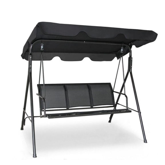 3 Person Patio Swing Chair, Steel Frame Canopy Swing, Outdoor Hammock for Porch, Garden, Adjustable Shade, 550 lbs Capacity
