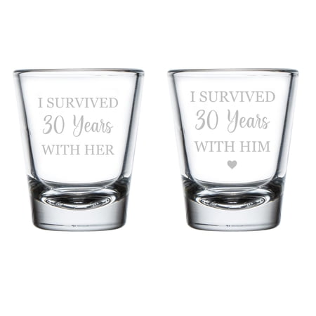 Set of 2 Shot Glasses 1.75oz Shot Glass Gift Funny I Survived 30 Years 30th Anniversary