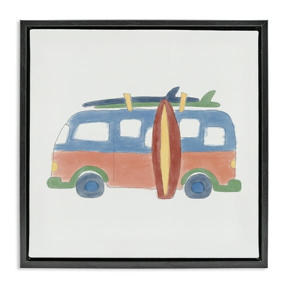 Stupell Industries Summer Beach Bus Transportation Painting Black Floater Framed Canvas Art Print Wall Art, 18 x 18