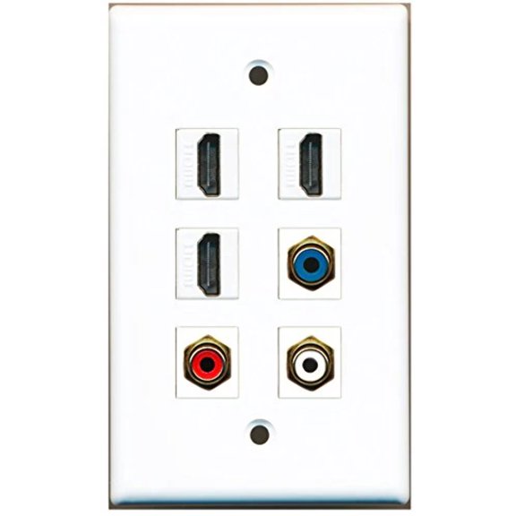 RiteAV - 3 HDMI 1 Port RCA Red 1 Port RCA White 1 Port RCA Blue Wall Plate