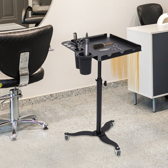 Rolling Tray Cart Height Adjustable for Hair Stylist, Removable Hair Extension Tool Tray Salon Tray with 2 Bowls
