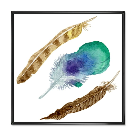 Designart 'Abstract Bird Feather From Wing Isolated' Bohemian & Eclectic Framed Canvas Wall Art Print