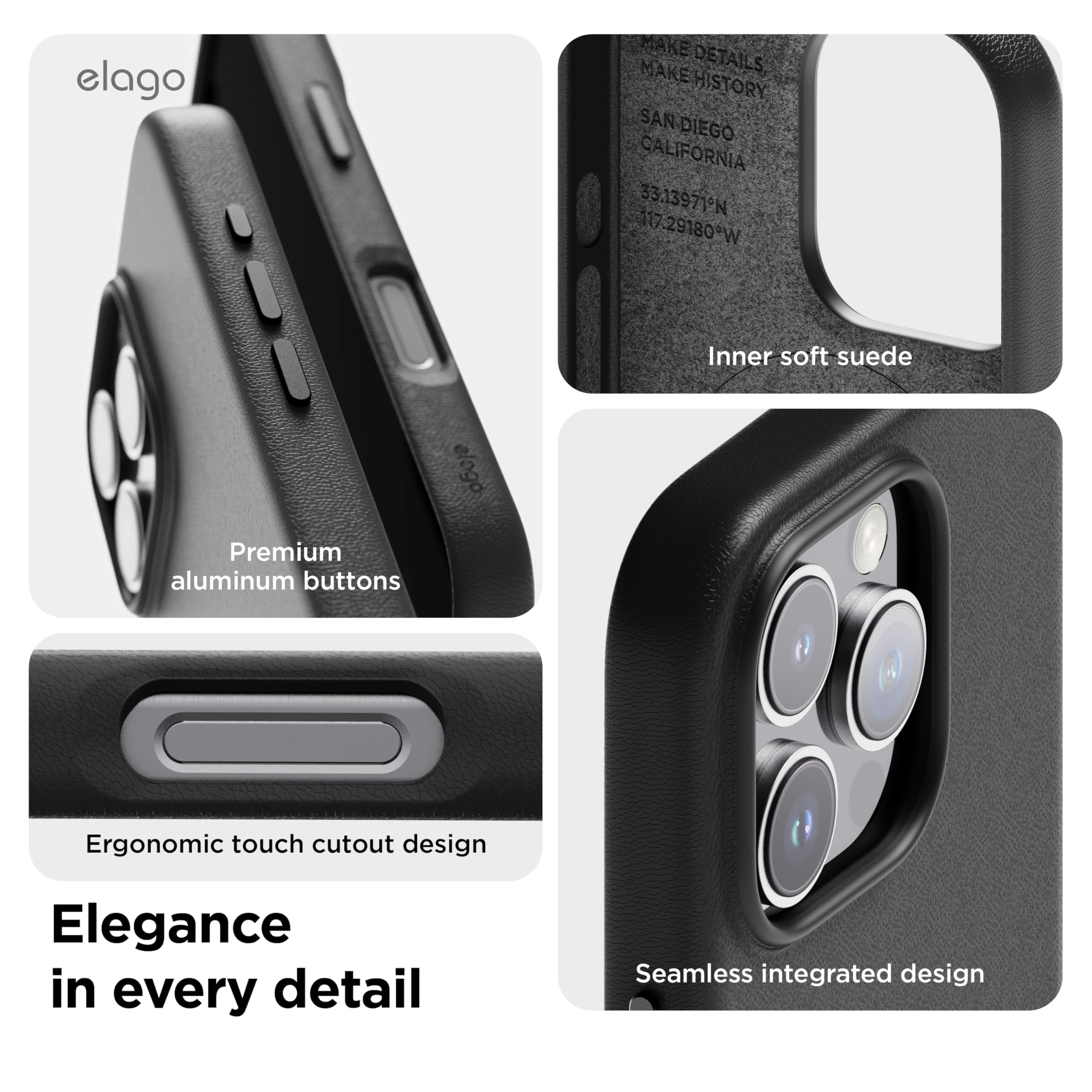 elago Magnetic Leather Case Compatible with iPhone 16 Pro Case, Compatible with All MagSafe Accessories, 6.3 inch - Built-in Magnets, Vegan Leather, Shockproof, Water-Resistant [Black]