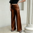 thumbnail image 6 of Dwellite Pants for Women Satin Wide Leg Dress Pants Waistband Casual Long Flowy Loose Trousers 2026 Brown L, 6 of 6