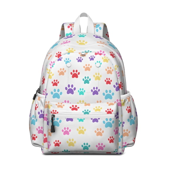 Colorful Dog Paw Footprint Backpack for School,Cute School Bag,Schoolbag with Adjustable Shoulder Straps & Padded Back,13.4"x11"x4.7"