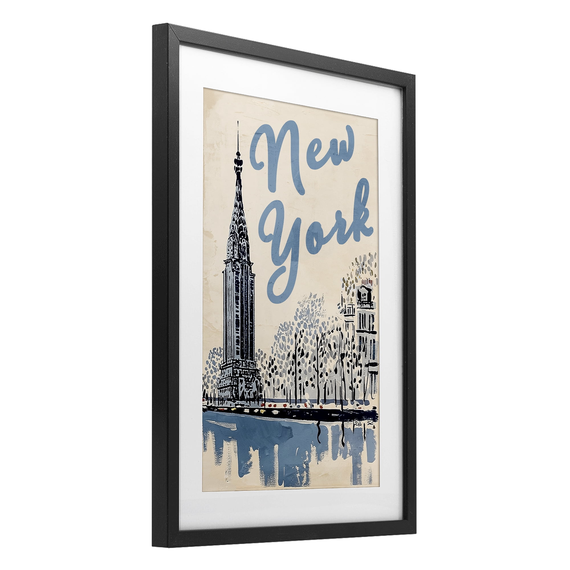 Stupell Industries Blue & Beige New York Travel Black Framed Print Under Glass, design by Annabelle Hall