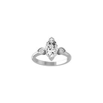 Araiya Fine Jewelry Sterling Silver Marquise and Round-shape Lab Grown Diamond Three Stone Wedding Band Ring (1 5/8 Cttw, D-F Color, VS1 Clarity) Size 9