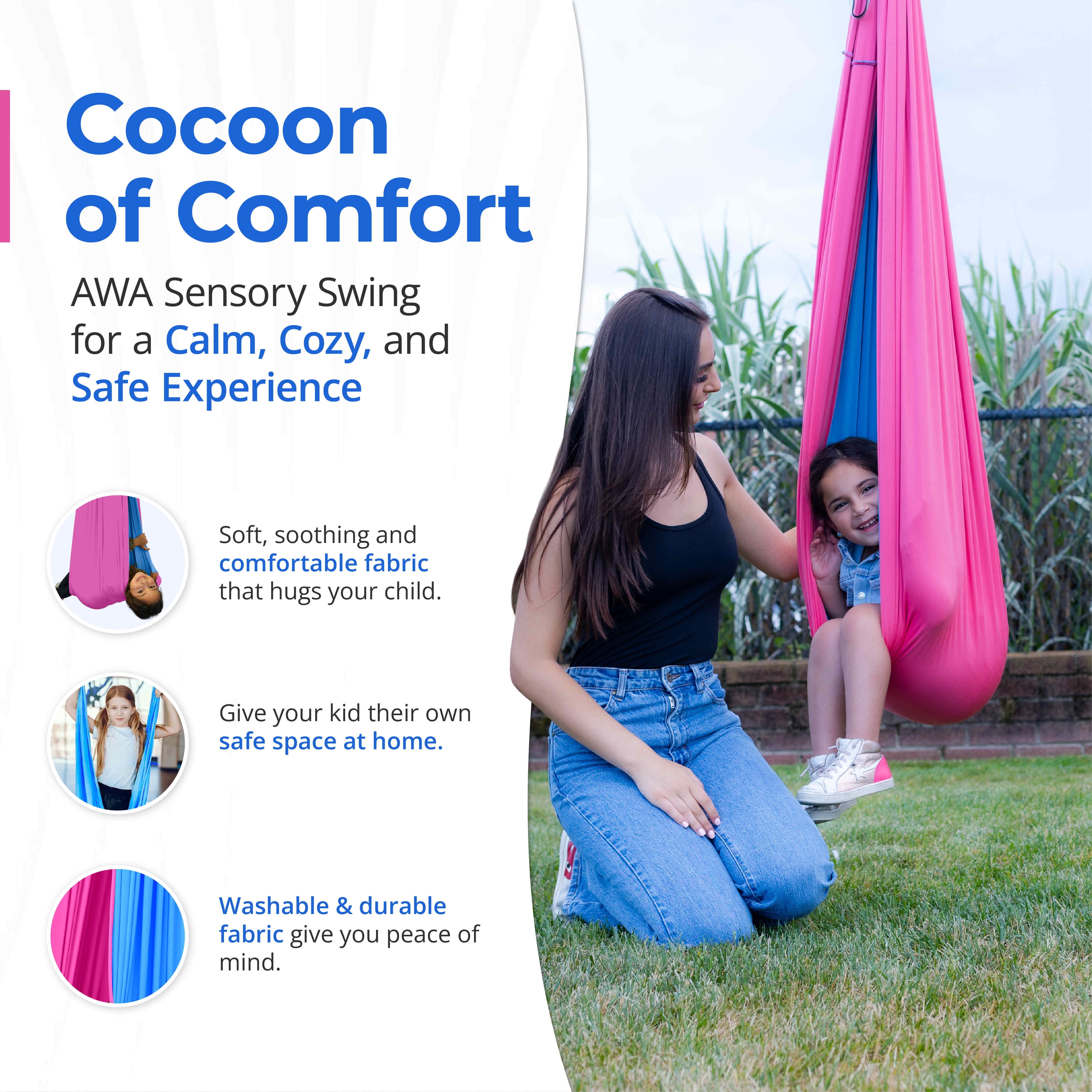 American Wellness Authority Sensory Swing Indoor for Kids & Adults with Special Needs Indoor Swing for Kids & Adults with Autism, ADHD, and Sensory Processing Challenges (Includes Hardware)