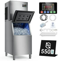 Joreek Commercial Ice Maker Machine 550lbs/24H Stainless Steel, with 360LBS Storage Bin, Industrial Ice Machine, Ice Ready in 5-15min, Perfect for Bars,Cafes