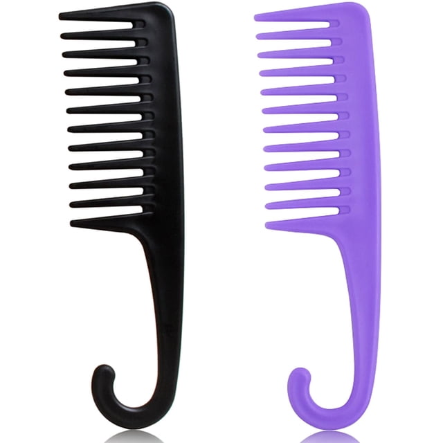 2 piezas de peine de dientes anchos grandes, peines de ducha con gancho para cabello rizado mojado, cepillos grandes para desenredar rizos, peinados secos y gruesos cabello largos, para mujeres