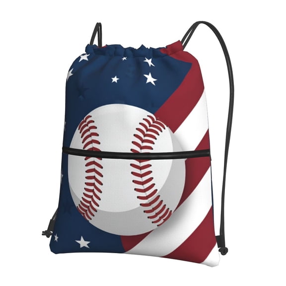 America Baseball Drawstring Backpack Water Resistant String Bag Sports Sackpack Gym Sack For Men Women