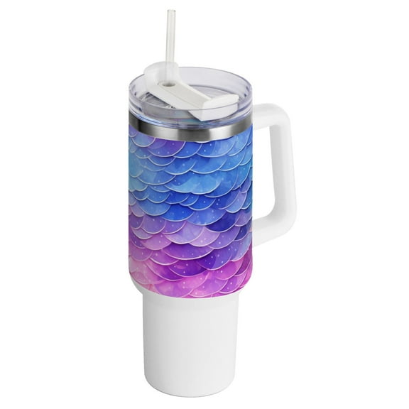 Mermaid Scales 40 oz Tumbler with Handle and Straw Insulated Travel Mug Reusable Stainless Steel Water Bottle