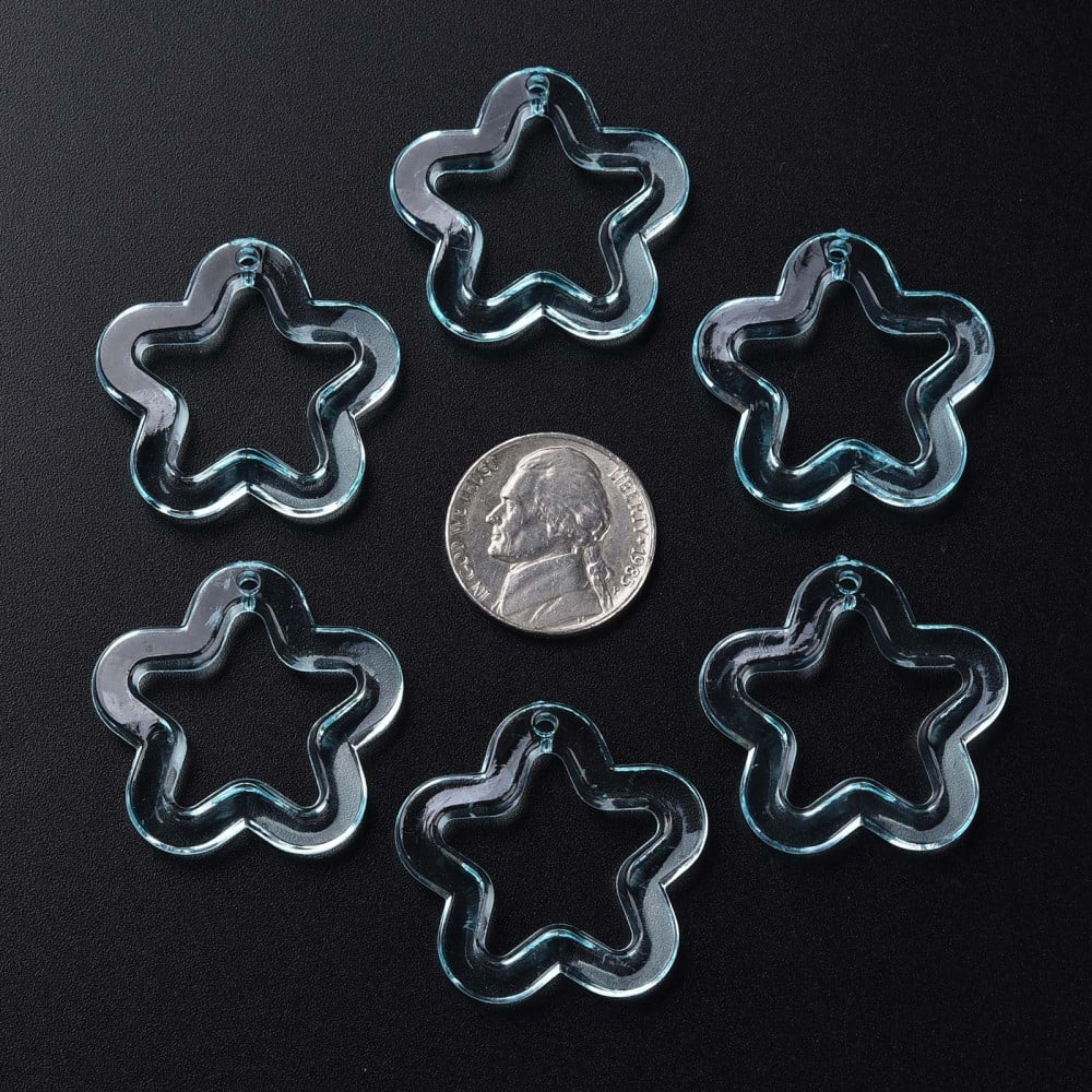 500 g Transparent Acrylic Beads Flower Cyan 30x30.5x5mm Hole: 1.8mm 340pcs/500g