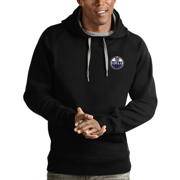 Men's Antigua Black Edmonton Oilers Victory Pullover Hoodie