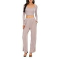 thumbnail image 3 of Jinhomg Lounge Sets for Women Trendy Solid Long Sleeve Cropped Tops and Long Pants Set 2 Piece Soft Comfy Yoga Outfits Khaki M, 3 of 10