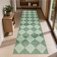 thumbnail image 3 of SUNDEREY 2'6''x8' Easy Jute Rugs for Hallway Entryway, 2.5x8 Non-Slip Washable Kitchen Rugs, Modern Checkered Hallway Rug, Farmhouse Neutral Soft Low Pile Carpet for Bedside Entry Front Door, Green, 3 of 10