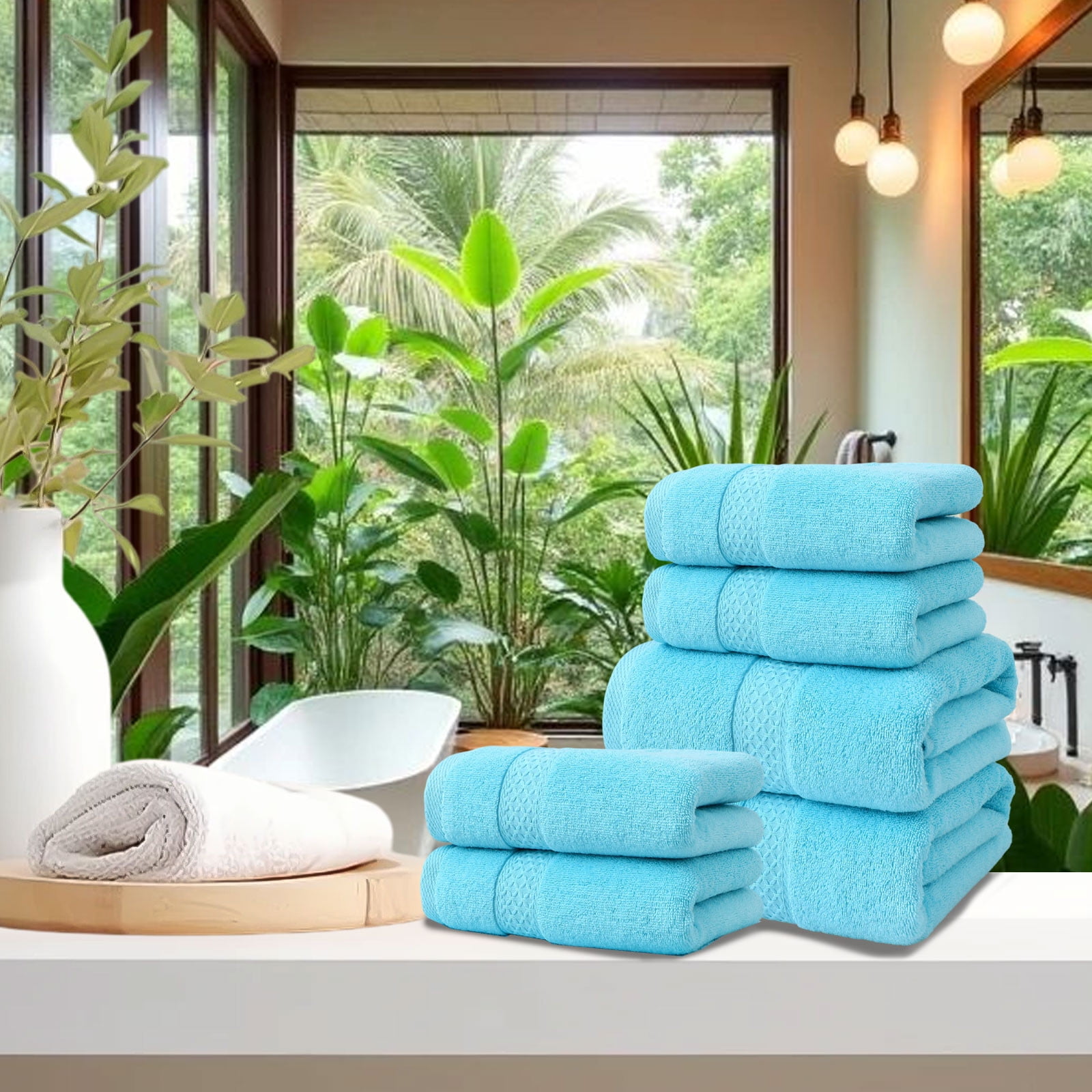 Beautynvta Cotton Plain 4 Piece Towels Set, Cotton Soft Absorbent Towels for Bathroom, 2 Bath Towels 2 Hand Towels, Blue
