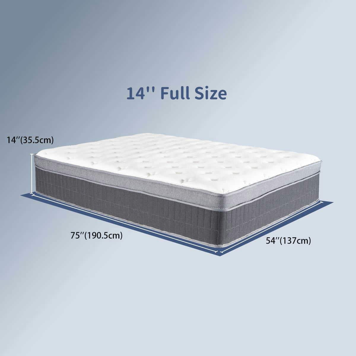 Yardi Yarda Full Size Compressible Roll Up Mattress, 14 Inch Memory Foam Hybrid Mattress Including Independent Bagged Springs, Medium Firm Support Mattress for Sleep, Gray