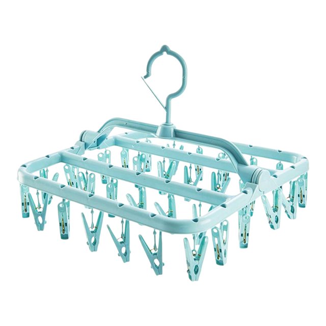 Tendedero plegable de 32 clips, colgador ahorrador de espacio, clips desmontables, a prueba , secador de ropa portátil, colgador para Azul Soledad Perchas de Clip Plegables