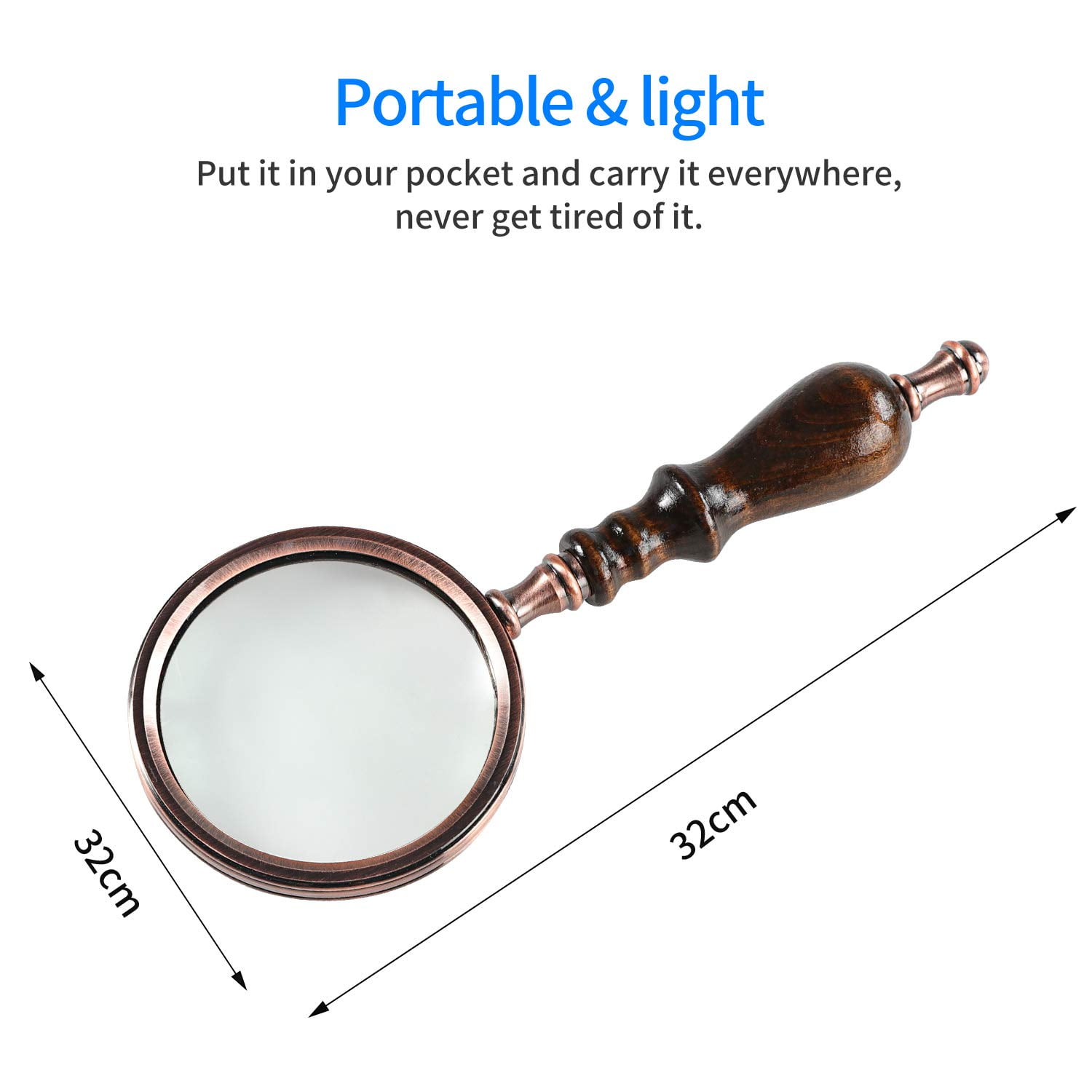 10X Magnifying Glass HD Lens Redwood Handle Large Handheld Magnifier for Kids Jewellers Reading Newspaper Books Elderly The Best Gift Loupe ZHXZHXMY Visually impaired Assistance 