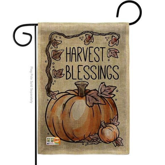 Breeze Decor BD-TG-G-113053-IP-DB-D-US16-BD 13 x 18.5 in. Harvest Blessings Burlap Fall Thanksgiving Impressions Decorative Vertical Double Sided Garden Flag