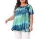 thumbnail image 4 of Camisetas básicas de verano de mujer plus size Agnes Orinda, de tie dye, con mangas cortas, cuello redondo y pliegues, talla 4X, azul y verde, 4 of 6