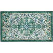 Boho Floral Decor Rug, Vintage Bohemian Rug for Bathroom Kitchen Bedroom Laundry Bedside, Non-Slip Washable Small Bath Rug, Entryway Floor Door Mat 17x30 Inch Green