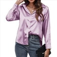 thumbnail image 2 of Blusas de Satén con Cuello en V y Larga para Mujer, Blusas de Seda de Verano, Moda 2025 Púrpura L, 2 of 9