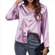thumbnail image 2 of Blusas de Satén con Cuello en V y Larga para Mujer, Blusas de Seda de Verano, Moda 2025 Púrpura M, 2 of 9