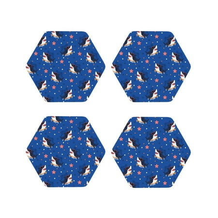 

Coasters Set of 4 - Cartoon Happy Glasses Cute Shark Drink Coasters for Tabletop Protection Leather Coasters for Living Room Decor and Housewarming Gift Hexagon