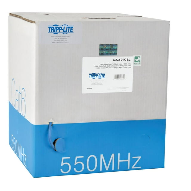 Bobina de Cable UTP CERTIFICABLE TRIPP-LITE N222-01K-BL, CAT6 Gigabit Núcleo Sólido, COLOR AZUL, 305 METROS, BOBINA EN CAJA CON BASE GIRATORIA PARA SU FA