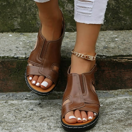 

Fulorrnie Womens Sandals Summer Ladies Slippers Casual Women s Shoes Roman Fish Mouth Casual Wedges Sandals Wedge Platform Sandals Elastic Ankle Strap Cork Platform Sandals