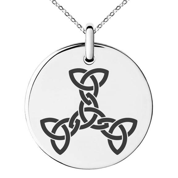Stainless Steel Celtic Triquetra Interlaced Knot Engraved Small Medallion Circle Charm Pendant Necklace