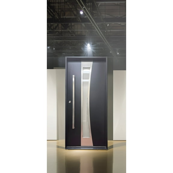 36" x 80" Environment Damage Resistant Polyurethane Composite Exterior Entry House Front Door, Openable Tempered Rain Glass Window, Right-Hand Single Door Inward Swing Black CT00M