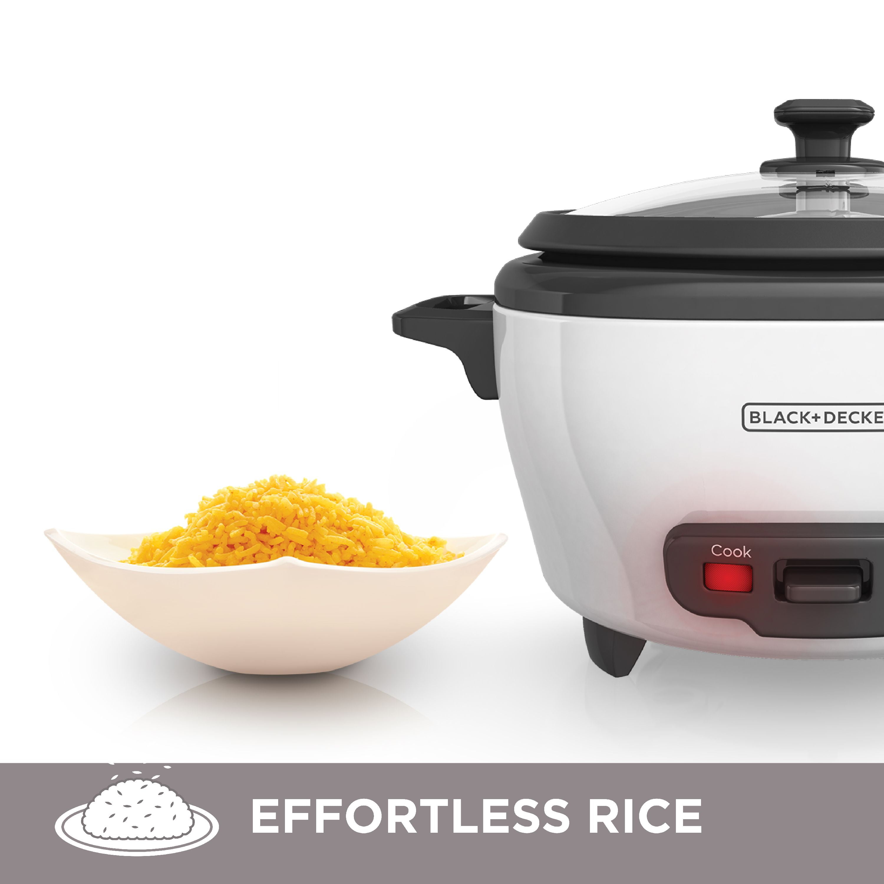 BLACK+DECKER 6-Cup Rice Cooker with Steaming Basket, White, RC506