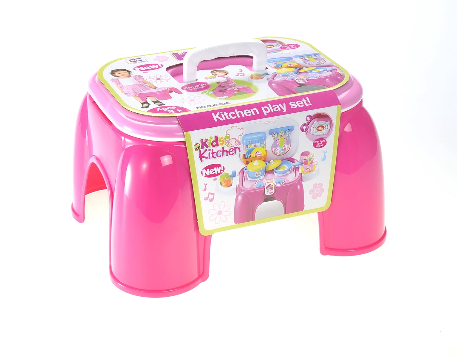 Kitchen Connection Portable Kids Kitchen Cooking Set Toy With Lights And Sounds, Folds Into Stepstool