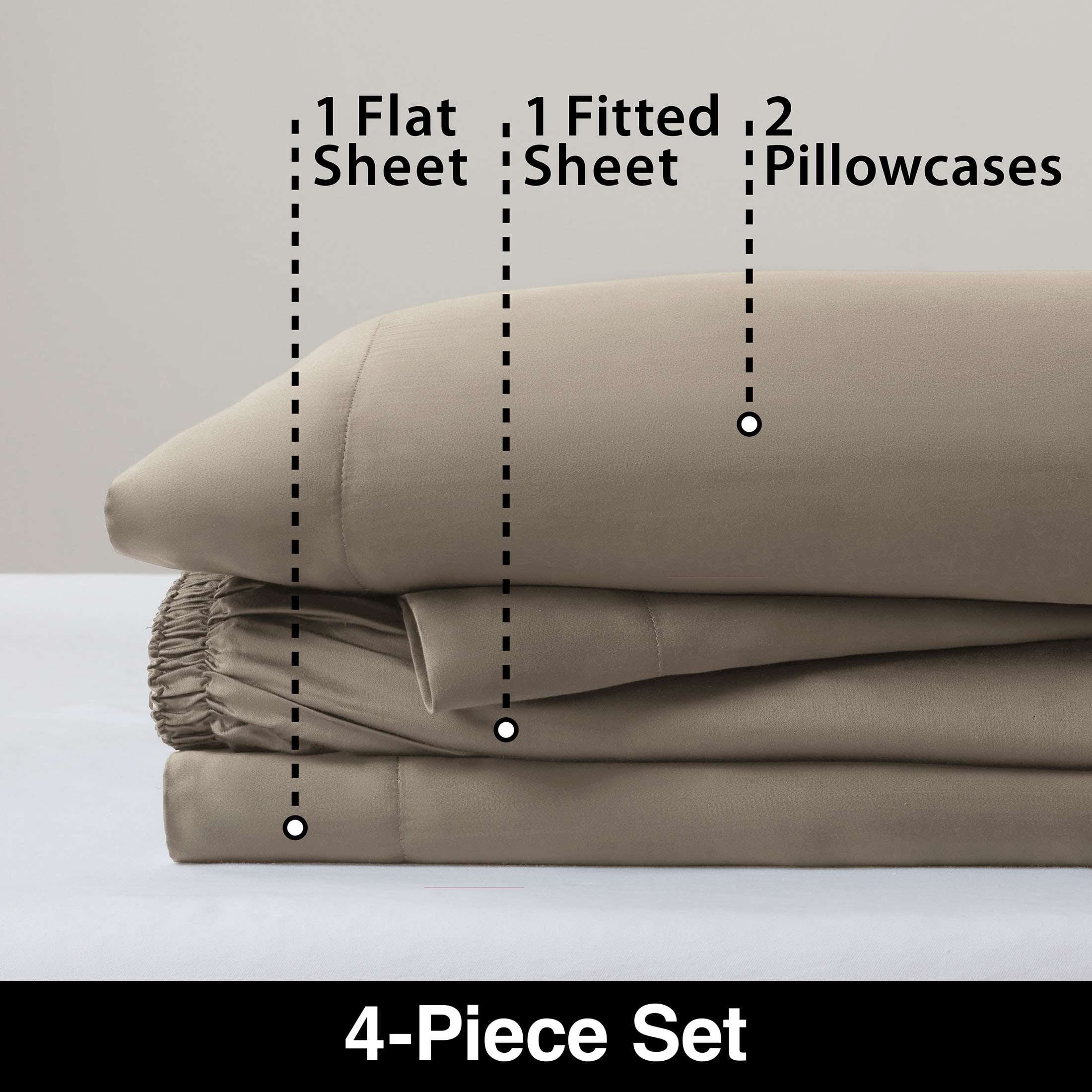Allswell Soft & Silky 4-Piece 300 Thread Count Beige Viscose from Bamboo Sateen Bed Sheet Set, King